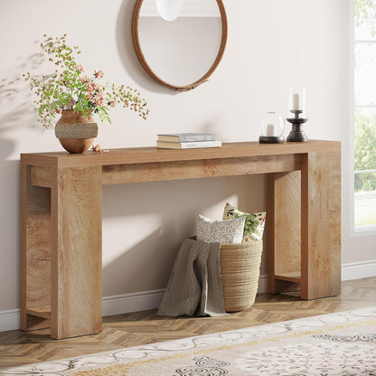 Extra Long Farmhouse Console Table in light brown solid wood with visible grain on Tampa Home & Garden Store