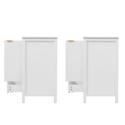 Pair of white modern bathroom vanities with integrated sinks for compact storage on Tampa Home & Garden Store