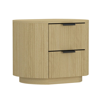 Oak Nightstand with 2 Drawers – Ribbed Texture, natural oak finish, black drawer pulls on Tampa Home & Garden Store