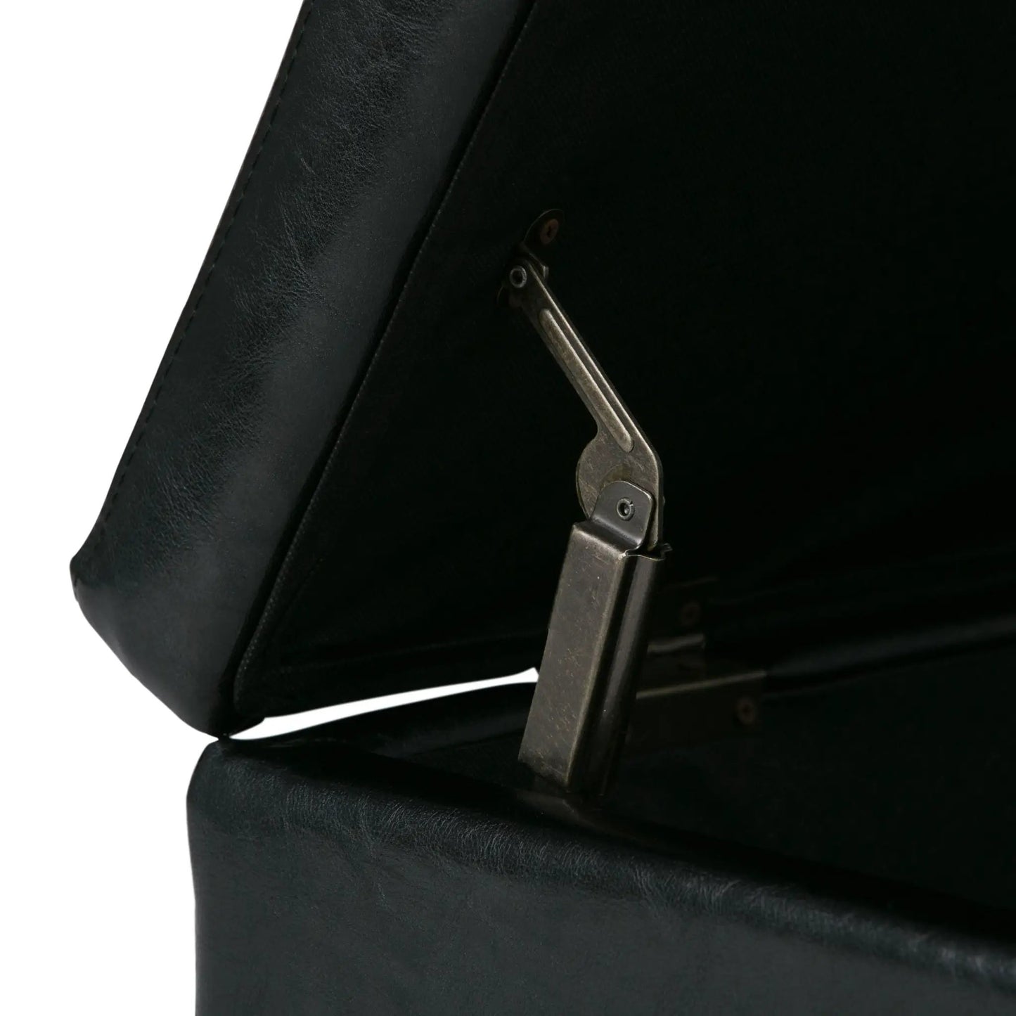 Avalon storage ottoman bench, black faux leather with metal hinge detail Unique Piece Furniture on Tampa Home & Garden Store