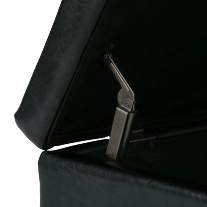 Avalon storage ottoman bench, black faux leather with metal hinge detail Unique Piece Furniture on Tampa Home & Garden Store