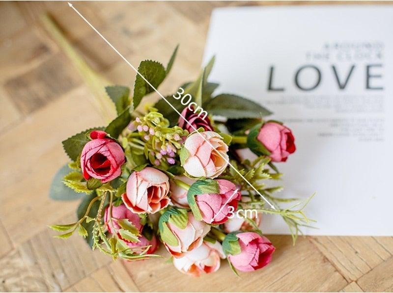 Stevvex 15-head silk tea rose bouquet pink/peach bridal wedding decor ST50DE7312VAE on Tampa Home & Garden Store