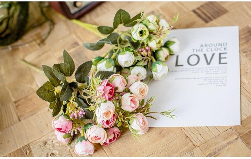 15-head silk tea rose bridal bouquet with pink and white blooms Stevvex on Tampa Home & Garden Store