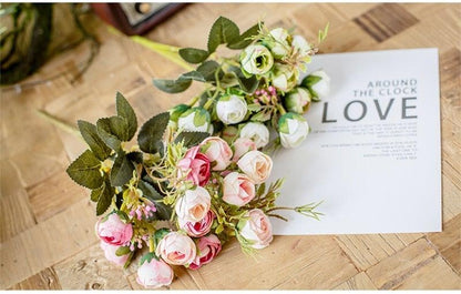 15-head silk tea rose bridal bouquet with pink and white blooms Stevvex on Tampa Home & Garden Store