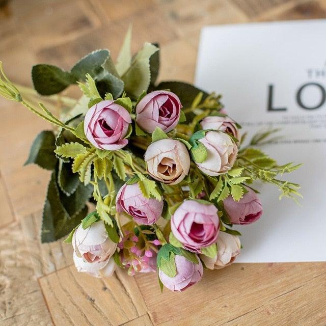 Stevvex 15-head silk tea rose bouquet in pink blush with green leaves for wedding or home decor on Tampa Home & Garden Store