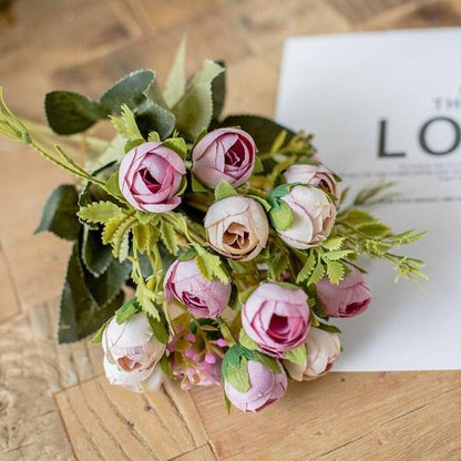Stevvex 15-head silk tea rose bouquet in pink blush with green leaves for wedding or home decor on Tampa Home & Garden Store