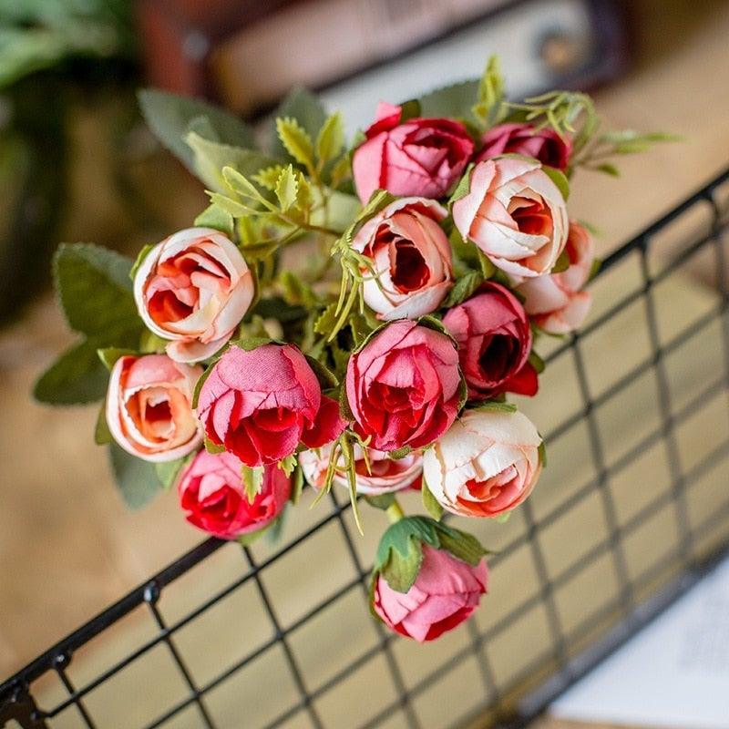 Stevvex 15-head silk tea rose bouquet in pink peach hues for wedding or home decor on Tampa Home & Garden Store