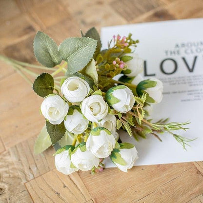 Silk Tea Rose Bouquet white with green foliage, 15 heads, Stevvex on Tampa Home & Garden Store