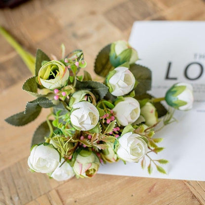 Stevvex silk tea rose bouquet, 15-head bundle with white and pale green buds on Tampa Home & Garden Store