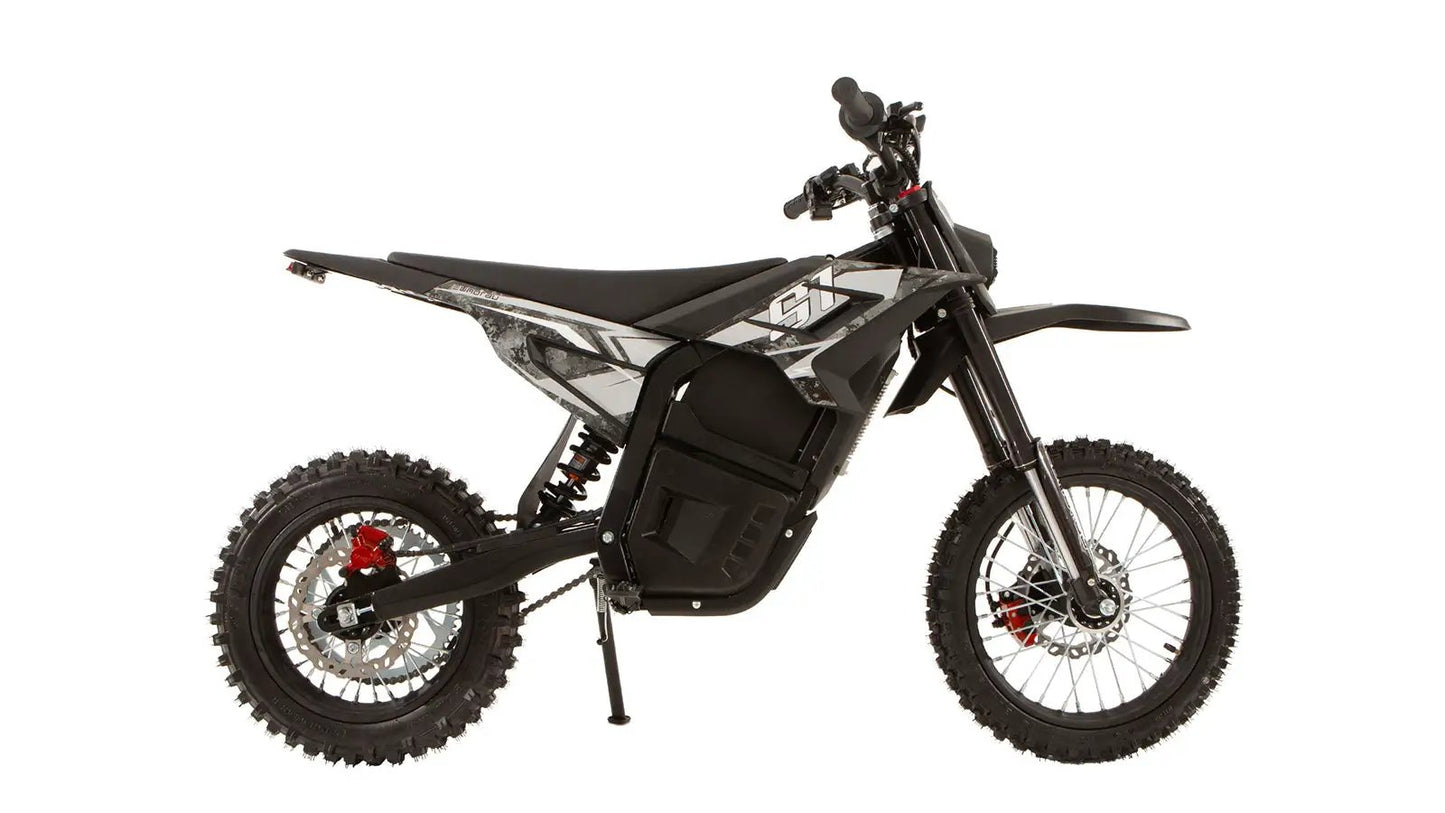 S1 Dirt Bike black electric dirt bike with knobby tires and center battery by EUNORAU on Tampa Home & Garden Store