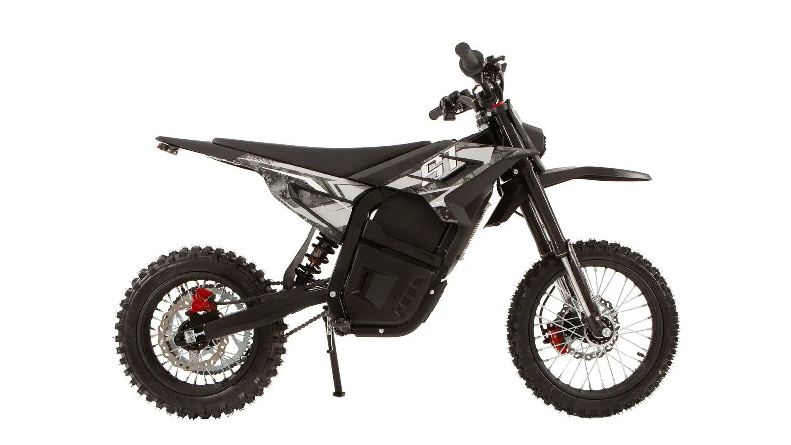 S1 Dirt Bike black electric dirt bike with knobby tires and center battery by EUNORAU on Tampa Home & Garden Store