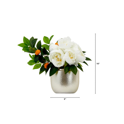 16” Artificial Peony Dahlia Arrangement white Vase - Tampa Home & Garden Store