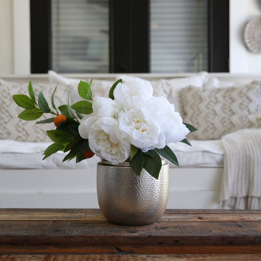 16” Artificial Peony Dahlia Arrangement white Vase - Tampa Home & Garden Store
