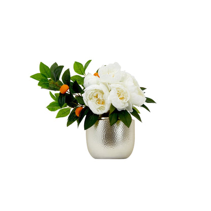 16” Artificial Peony Dahlia Arrangement white Vase - Tampa Home & Garden Store