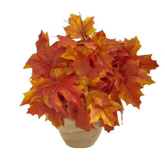 16” Autumn Maple Leaf Artificial Plant in Decorative Planter - Tampa Home & Garden Store