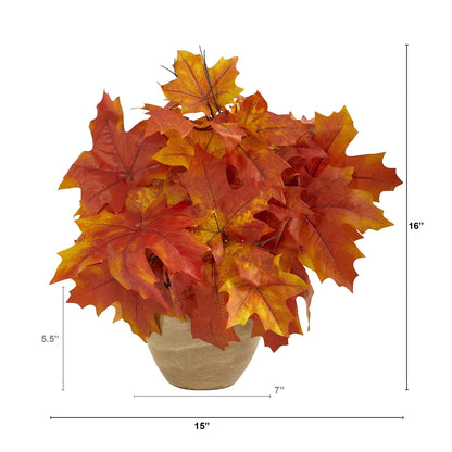 16” Autumn Maple Leaf Artificial Plant in Decorative Planter - Tampa Home & Garden Store