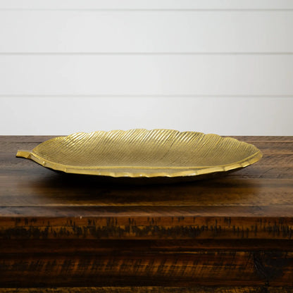 16” Gold Leaf Tray Decorative Accent - Tampa Home & Garden Store