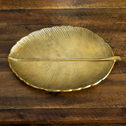 16” Gold Leaf Tray Decorative Accent - Tampa Home & Garden Store