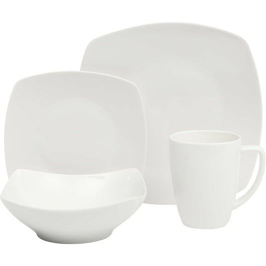 16 Pieces - White Square Porcelain Dinnerware Set - Service for 4 - Tampa Home & Garden Store