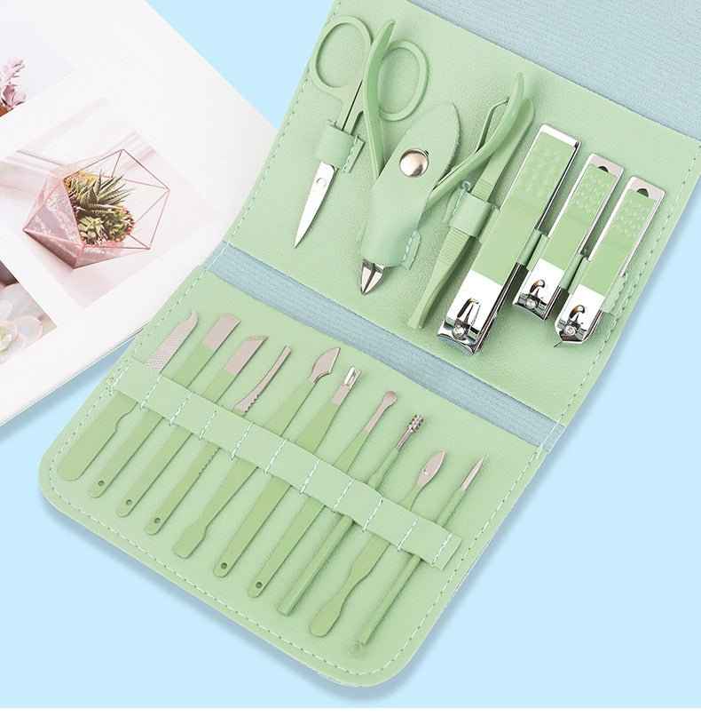 Manicure pedicure set by Shaketea, 16-piece mint green carbon-steel nail tool kit on Tampa Home & Garden Store