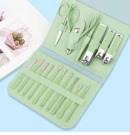 Manicure pedicure set by Shaketea, 16-piece mint green carbon-steel nail tool kit on Tampa Home & Garden Store