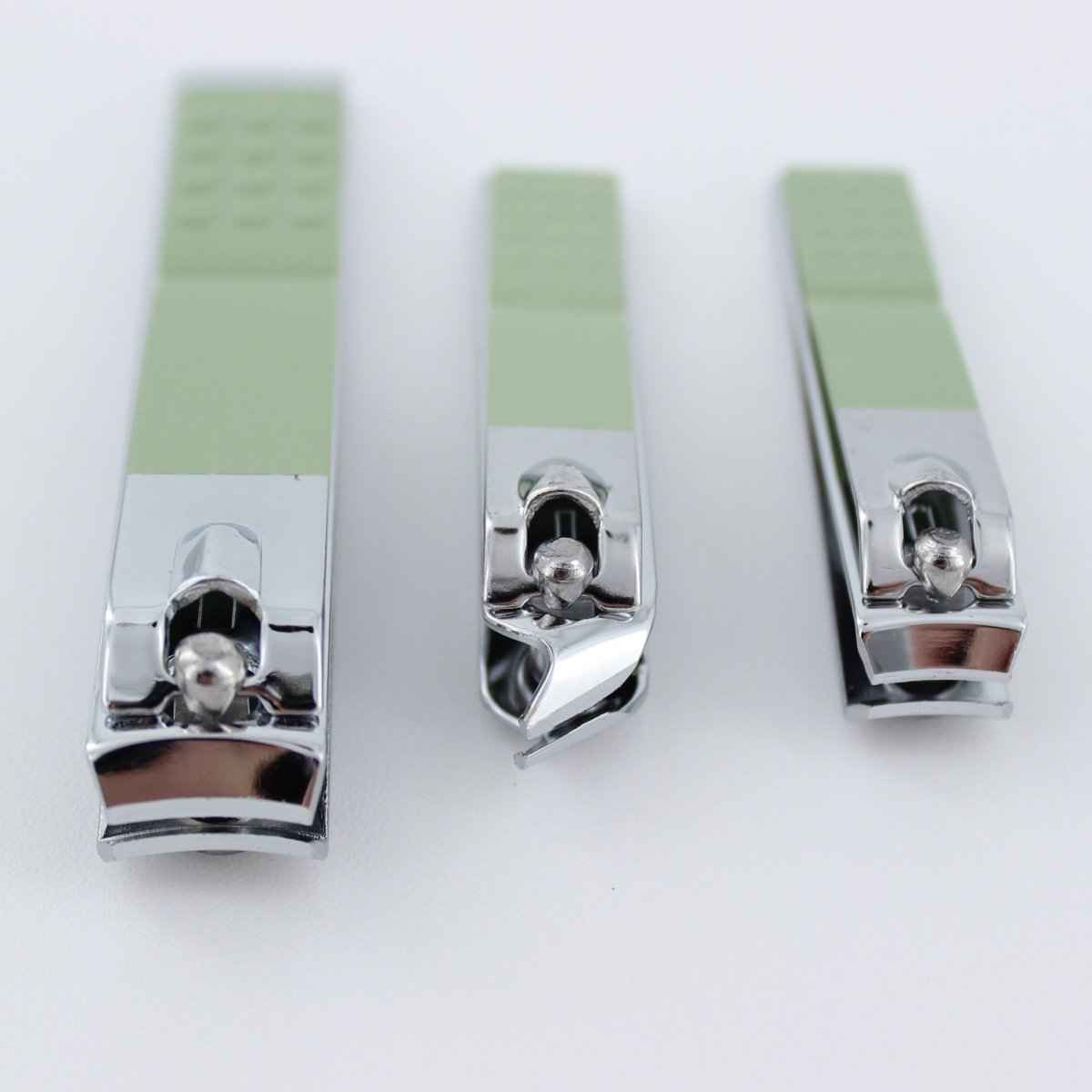 Nail clipper set trio in carbon steel with chrome blades and green grips by Shaketea on Tampa Home & Garden Store