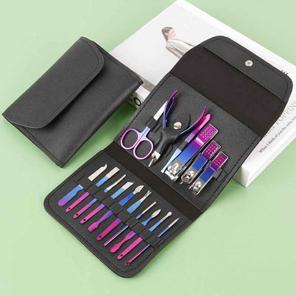Manicure pedicure set carbon steel by Shaketea with 16 tools in black travel case on Tampa Home & Garden Store