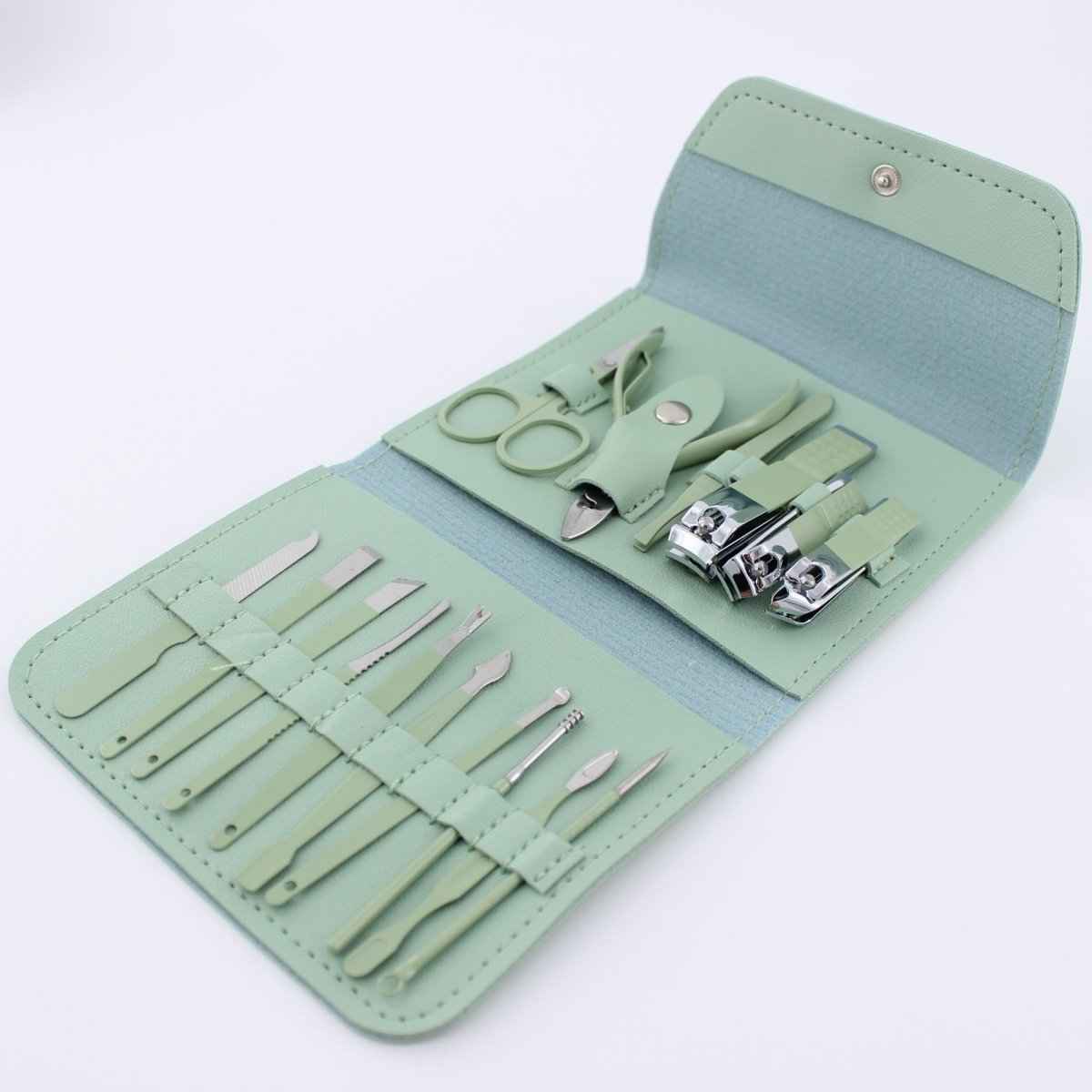 16 Piece Manicure Pedicure Set carbon steel travel grooming kit in mint green case Shaketea on Tampa Home & Garden Store