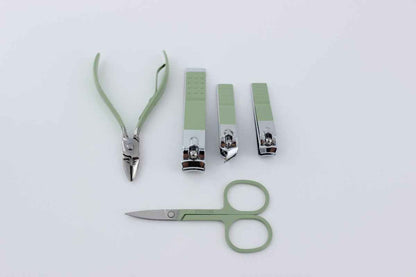 Shaketea 5-piece manicure pedicure nail clipper set with green carbon steel handles on Tampa Home & Garden Store