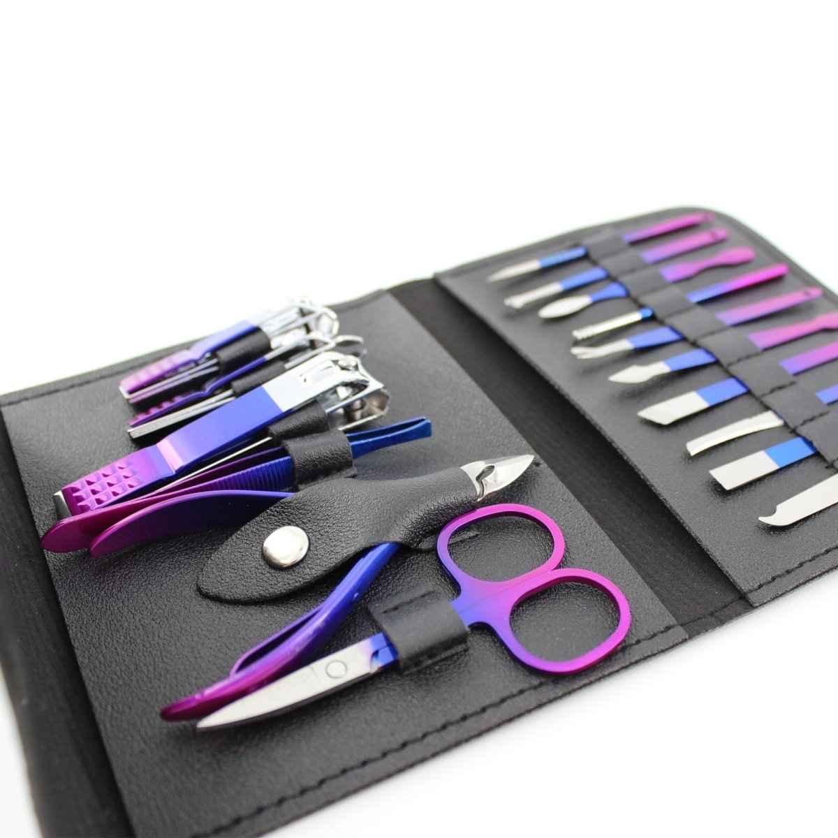 16pc manicure pedicure set Shaketea carbon steel travel kit in purple/blue with scissors on Tampa Home & Garden Store