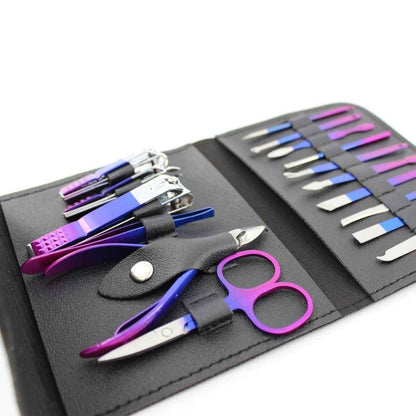 16pc manicure pedicure set Shaketea carbon steel travel kit in purple/blue with scissors on Tampa Home & Garden Store
