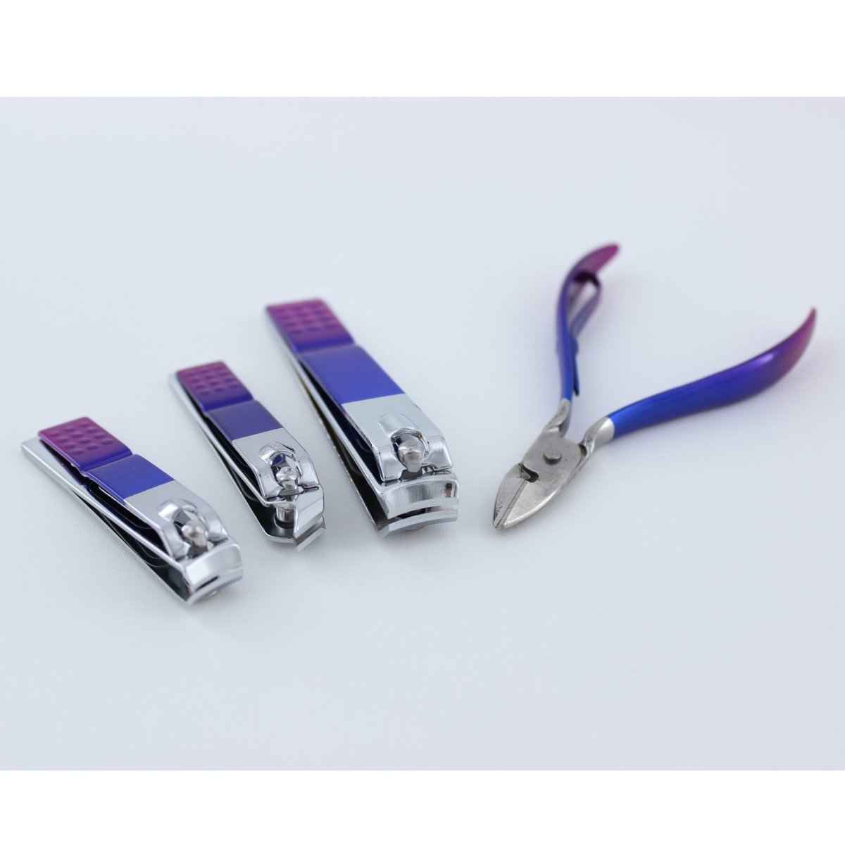 Five-piece carbon steel manicure set with purple nail clippers and purple-handled nipper on Tampa Home & Garden Store