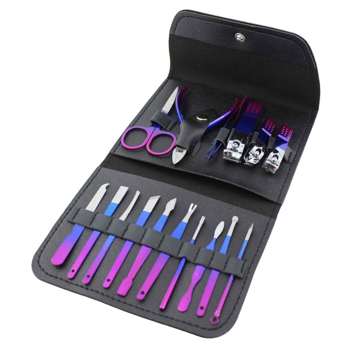 Manicure pedicure set Shaketea, 16-piece carbon steel travel kit with purple-handled tools on Tampa Home & Garden Store