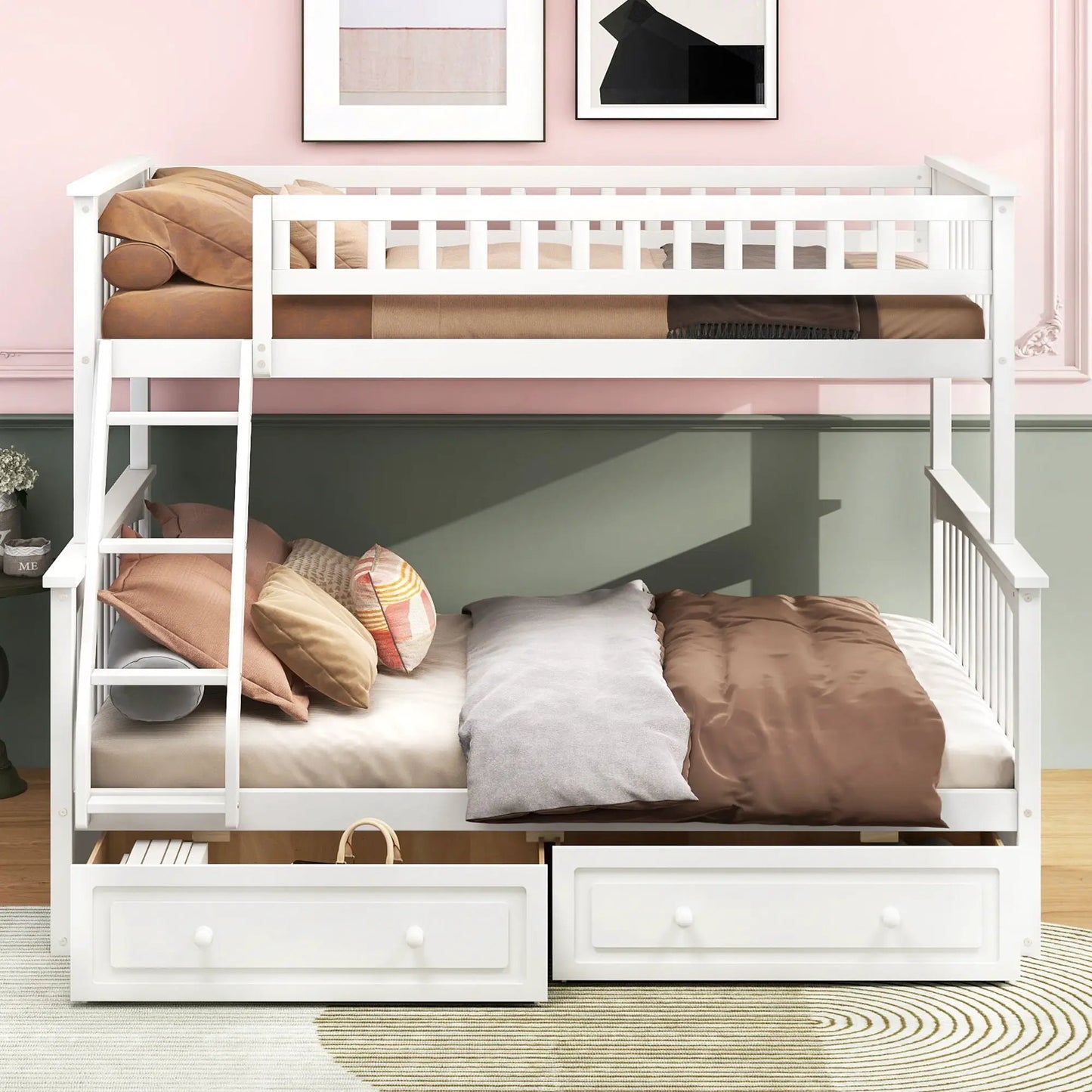 Bunk Bed with Drawers and Convertible Storage