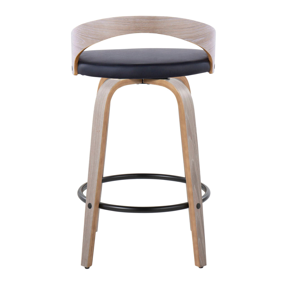 Mid Century Modern counter stool with swivel and footrest, light wood frame, black cushion on Tampa Home & Garden Store