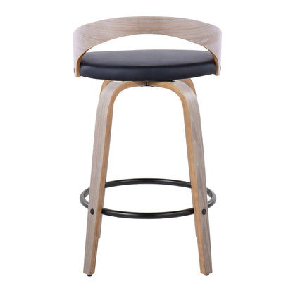 Mid Century Modern counter stool with swivel and footrest, light wood frame, black cushion on Tampa Home & Garden Store