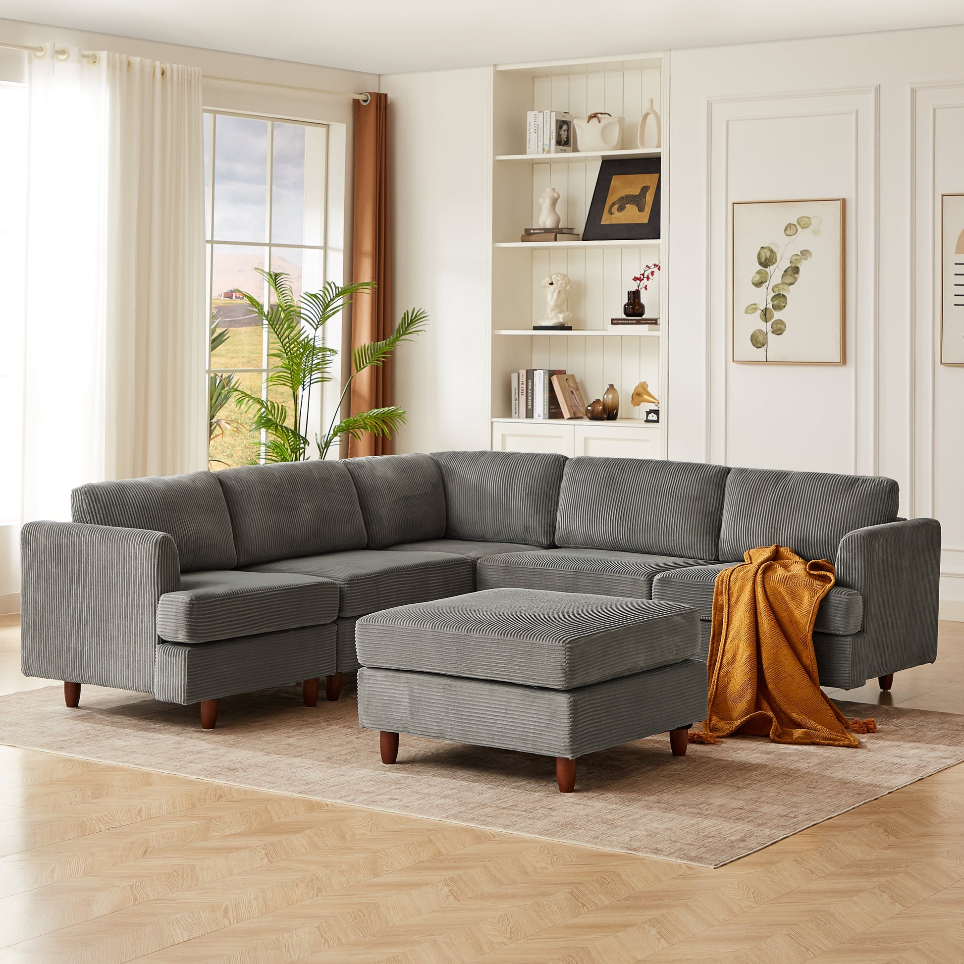 Modern modular sectional sofa in gray corduroy, 6-seat sleeper configuration on Tampa Home & Garden Store