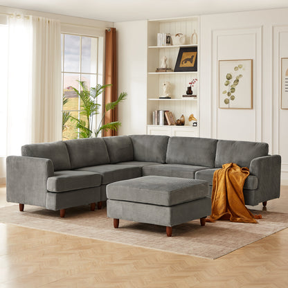 Modern modular sectional sofa in gray corduroy, 6-seat sleeper configuration on Tampa Home & Garden Store