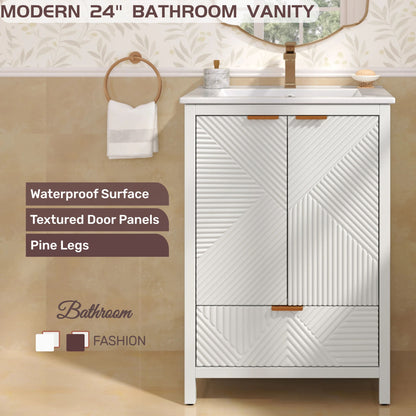 HouseOfZazla modern vanity with sink, white cabinet, pine legs on Tampa Home & Garden Store