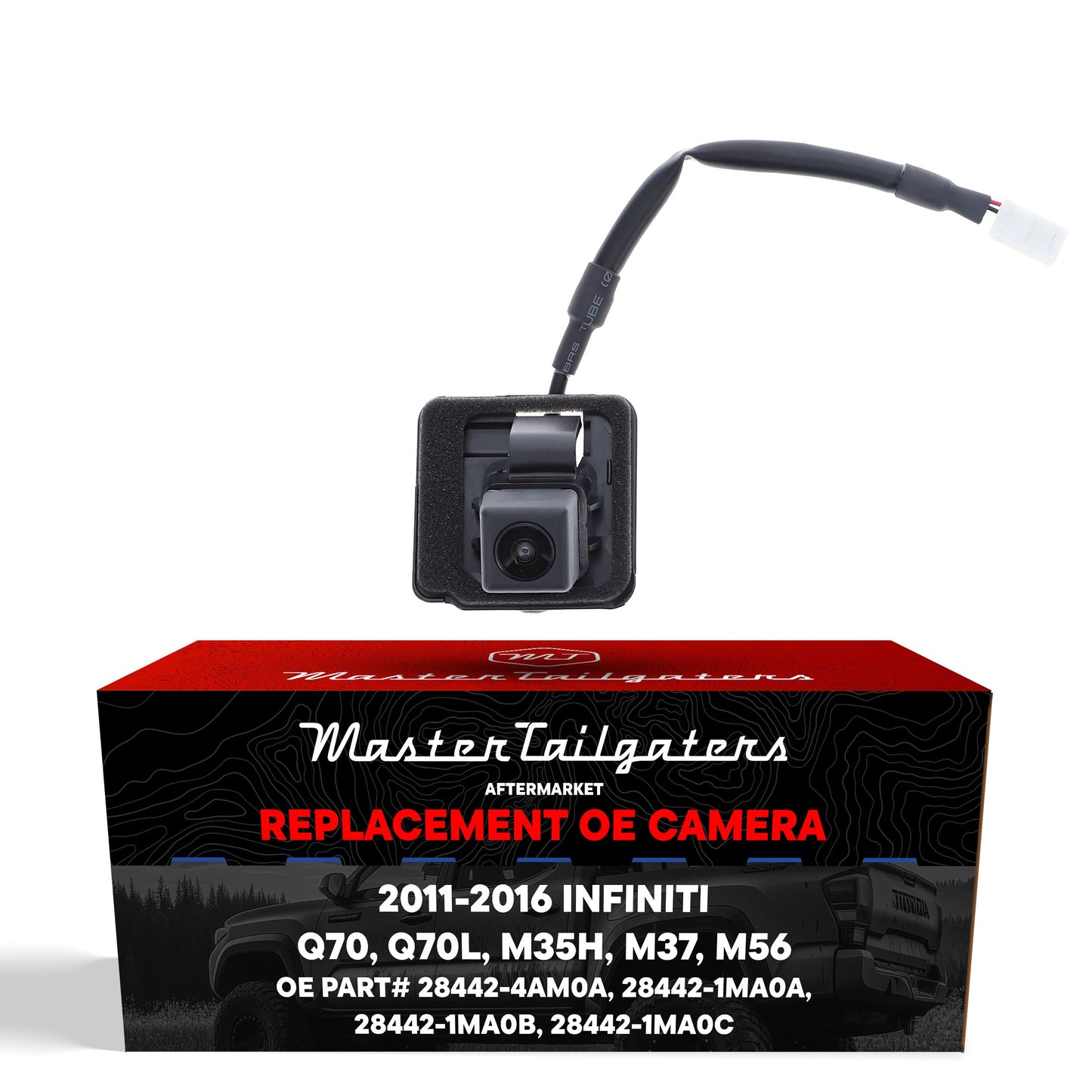 Backup camera by Master Tailgaters for Infiniti Q70/Q70L, black housing with white connector on Tampa Home & Garden Store