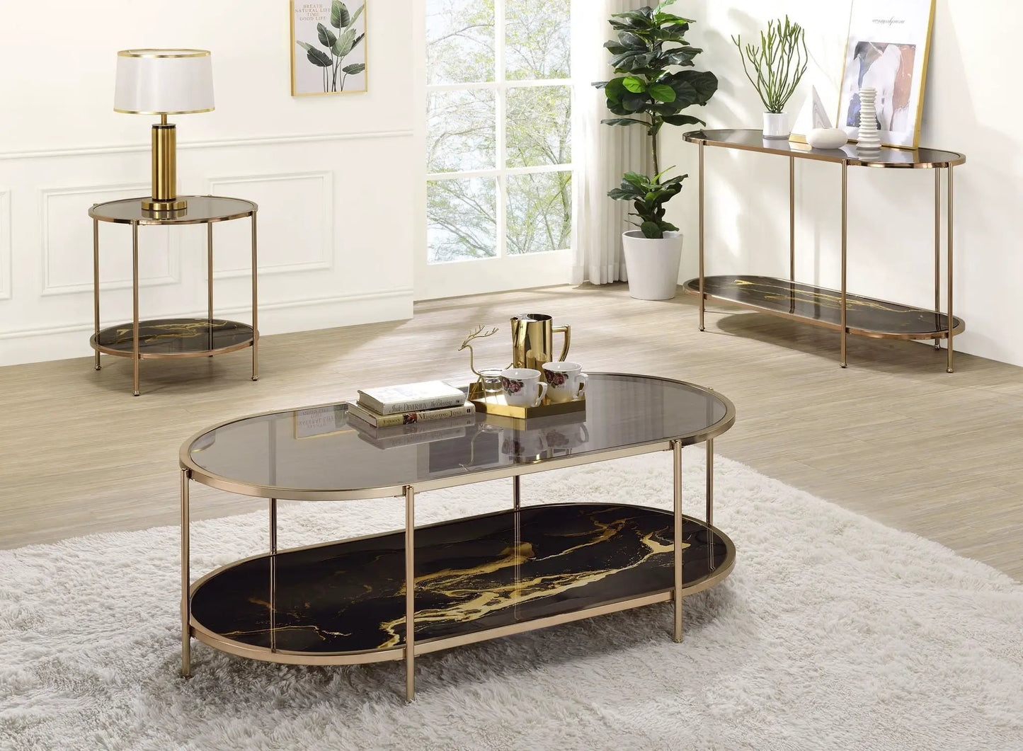 Fiorella Marble Glass Table with Metal Frame