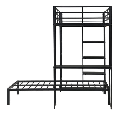Metal Loft Bed Frame With Desk And Storage