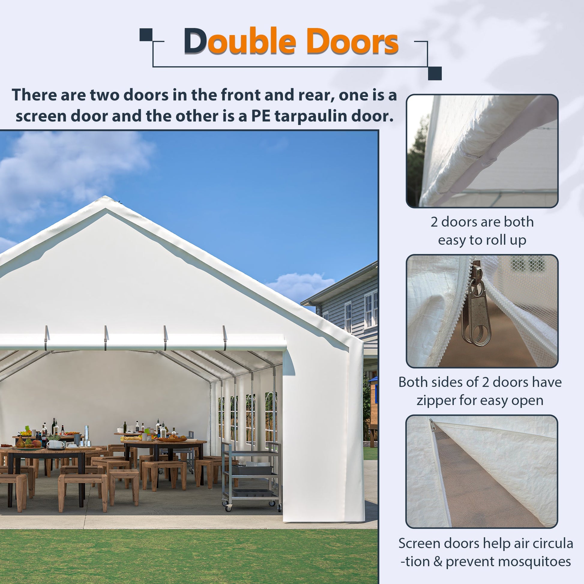 20x40FT duty party tent with removable sidewalls HouseOfZazla, white canopy over dining setup on Tampa Home & Garden Store