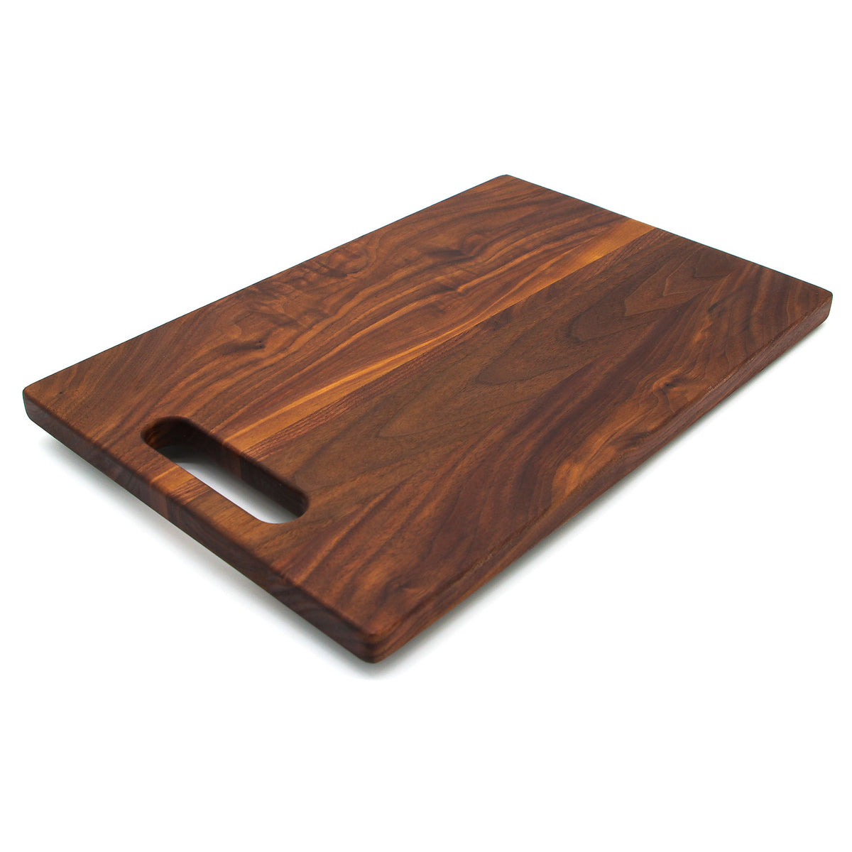 Single Handle Cutting Board in dark walnut wood with curved cutout handle on Tampa Home & Garden Store
