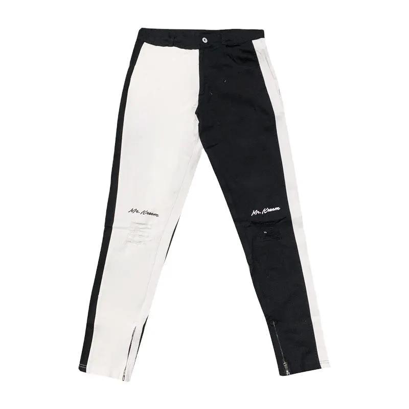 Men's jeans Ripped Personality stretch slim straight FLIPSTYLEZLLC black/white color-block on Tampa Home & Garden Store