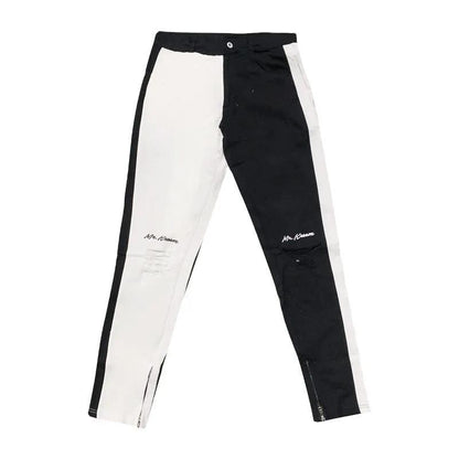 Men's jeans Ripped Personality stretch slim straight FLIPSTYLEZLLC black/white color-block on Tampa Home & Garden Store