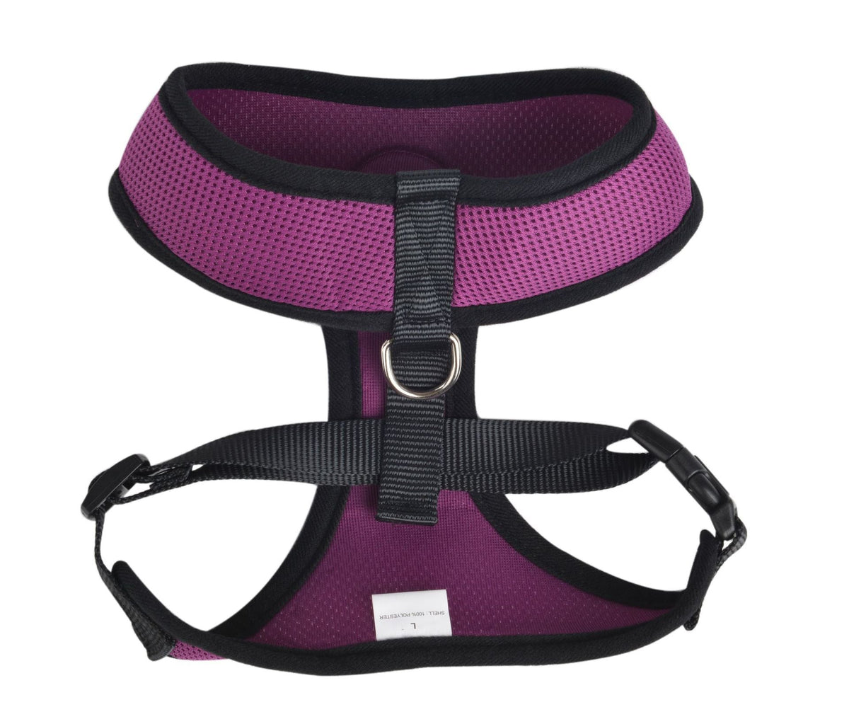 Breathable mesh chest harness by Pet Zen in purple with black trim and metal D-ring on Tampa Home & Garden Store