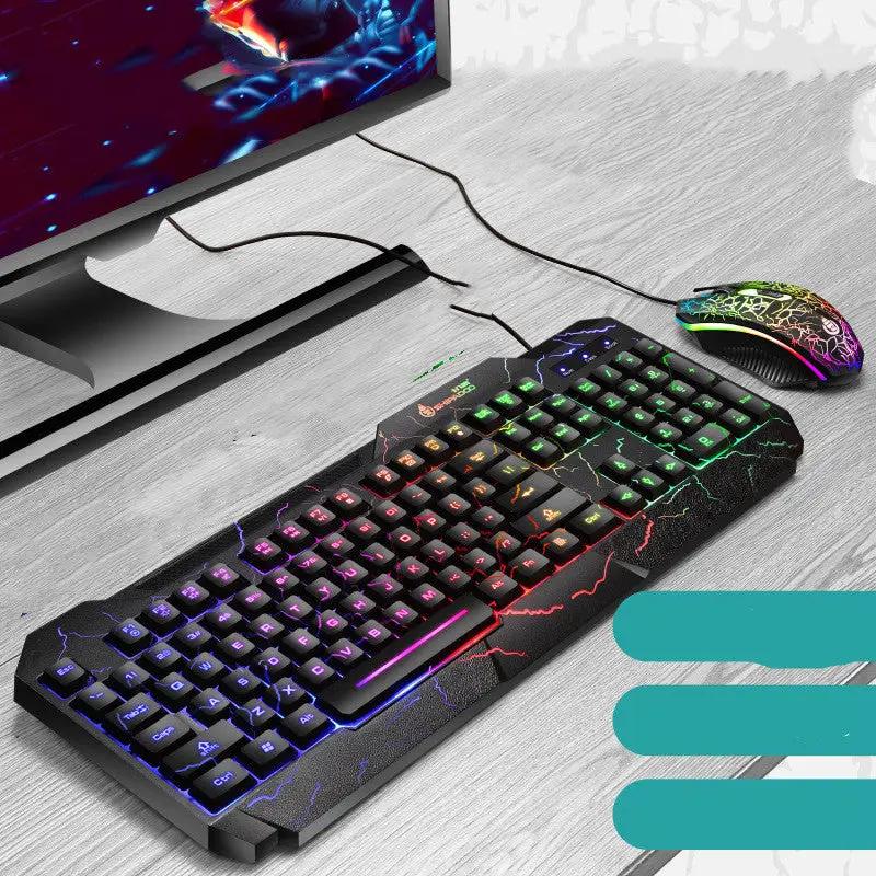FLIPSTYLEZLLC cracked RGB wired keyboard and mouse USB set with neon lightning design on Tampa Home & Garden Store