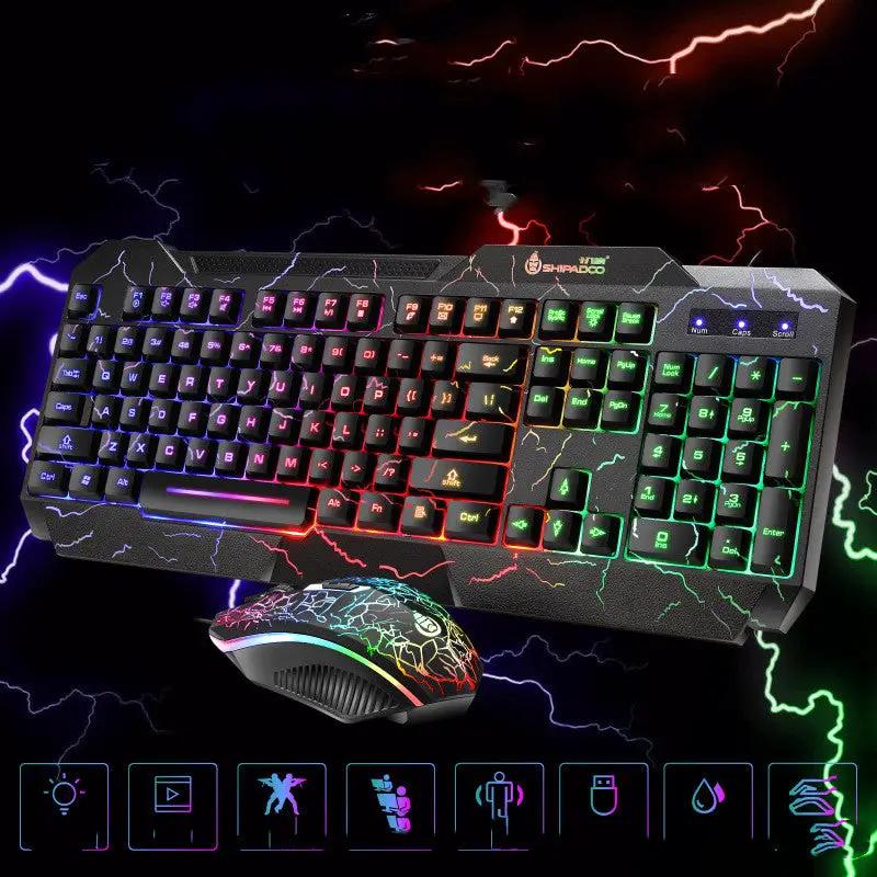 FLIPSTYLEZLLC cracked keyboard and USB wired mouse set with rainbow RGB backlighting on Tampa Home & Garden Store