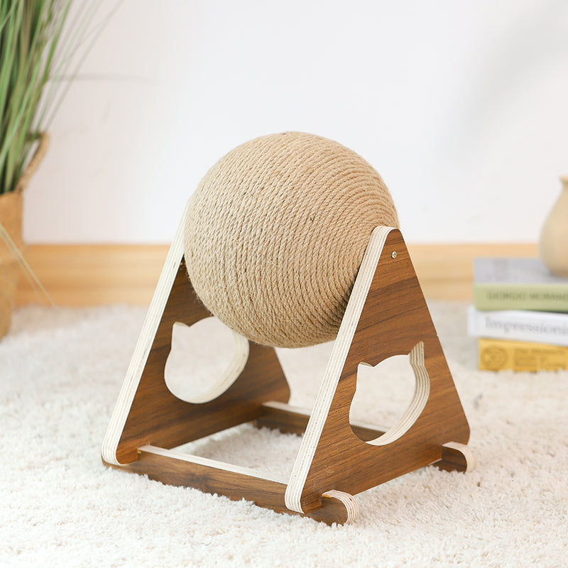Wooden cat climbing frame with natural sisal rope ball on top, A-frame design on Tampa Home & Garden Store